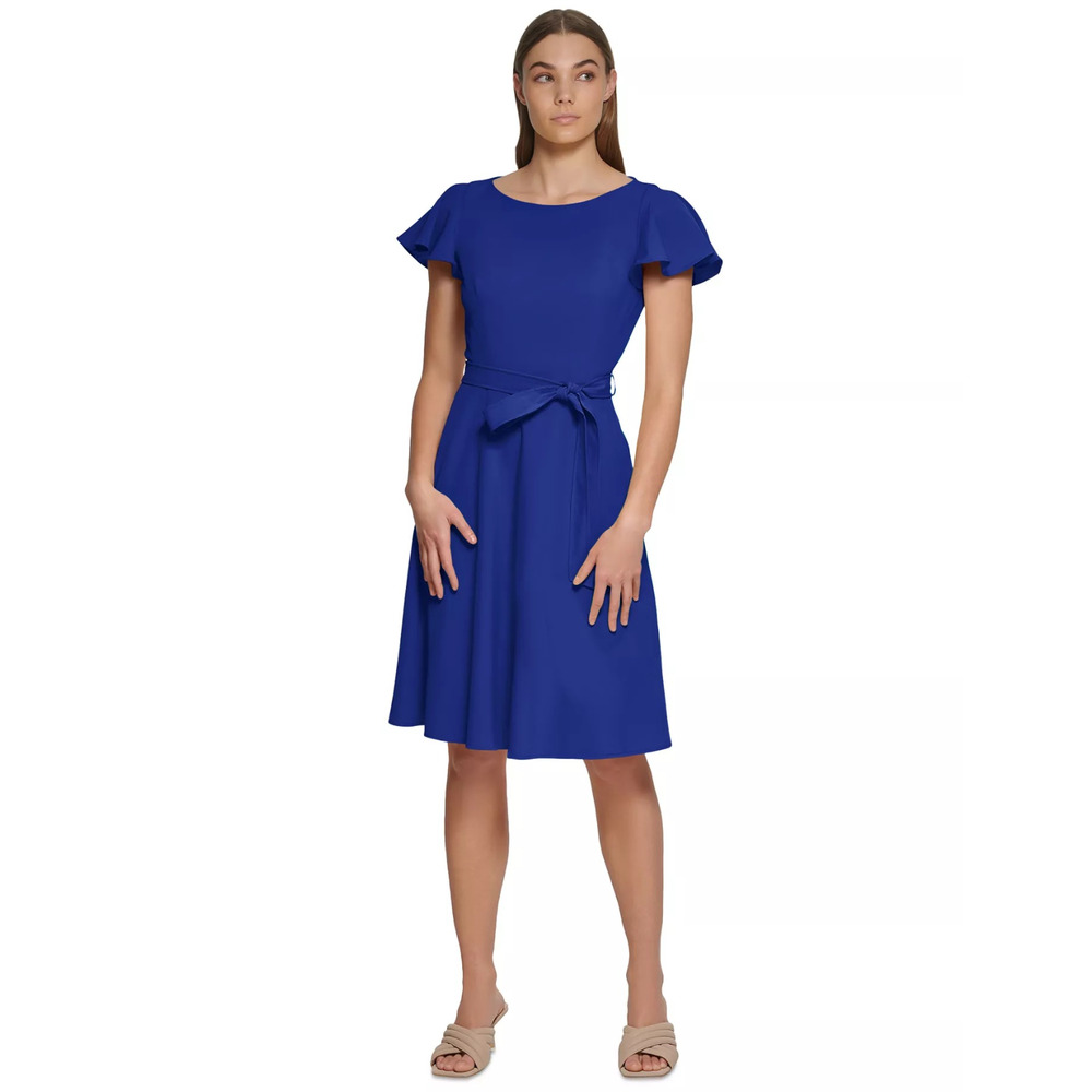 Calvin Klein Women's Flutter-Sleeve Tie-Waist Dress, Size 2, MSRP: 129$